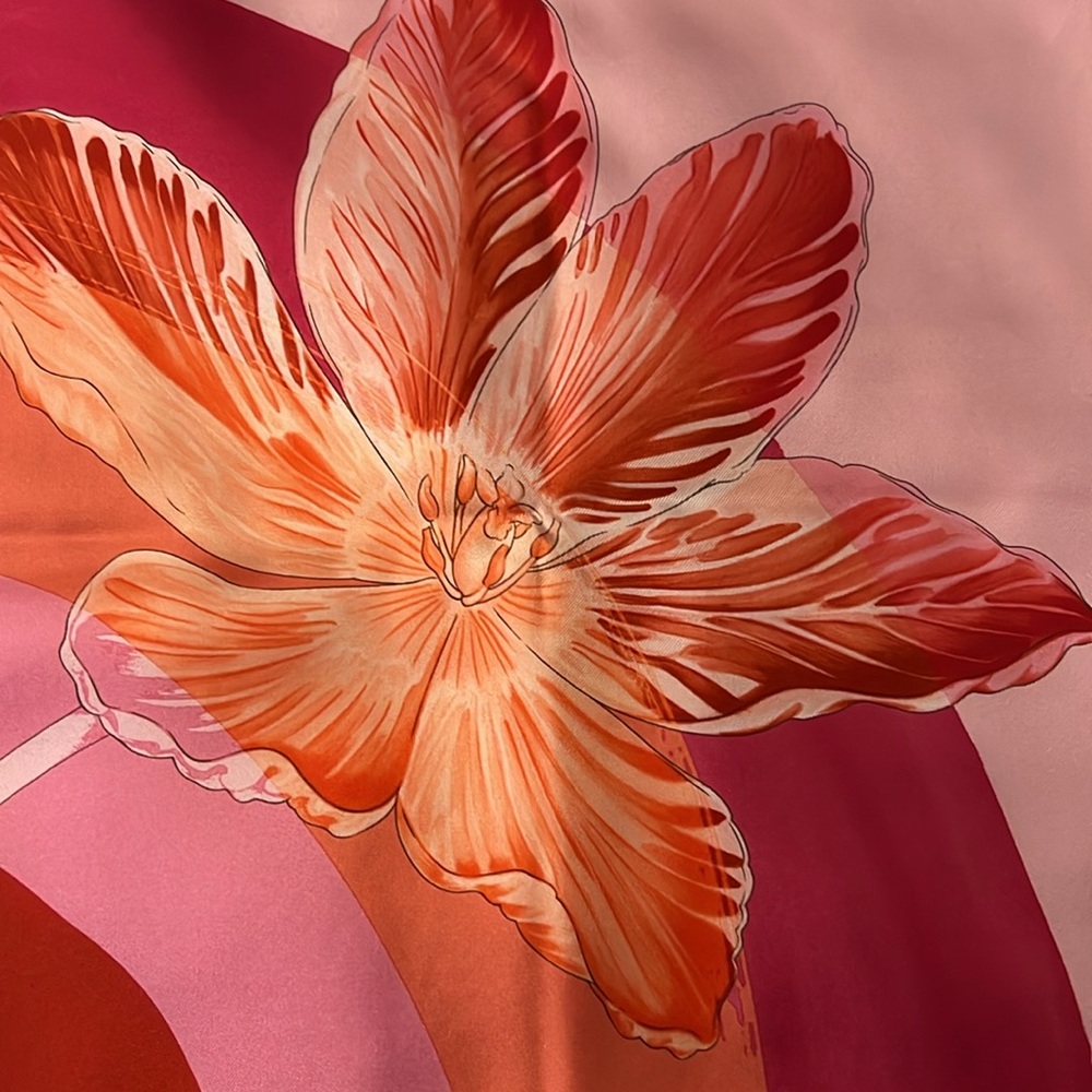 Silk Floral Scarf in Pink and Orange